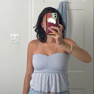 Hollister Women's Light Blue Strapless Blouse